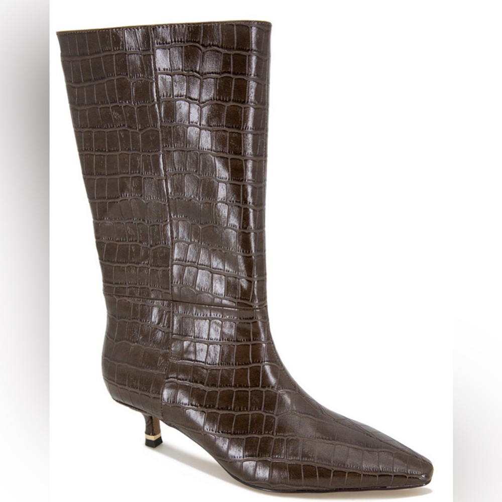 Kenneth Cole Croc-Embossed Heeled Boots in Brown - Size 8.5